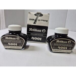 Pelikan 4001 Brilliant Black Ink 62.5ml W. Germany 2 Bottles with 1 Box Vintage